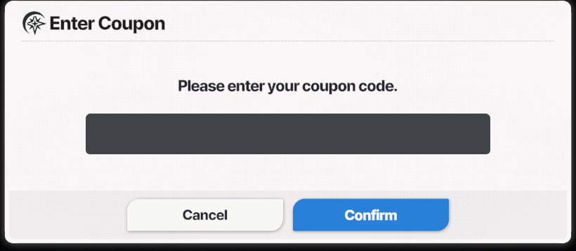 Star Savior Enter Coupon dialog: text field and Cancel / Confirm buttons